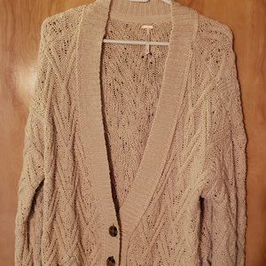 Free People Montana Cable Knit Cardi Oversized Cardigan Sweater Tea Ivory SMALL